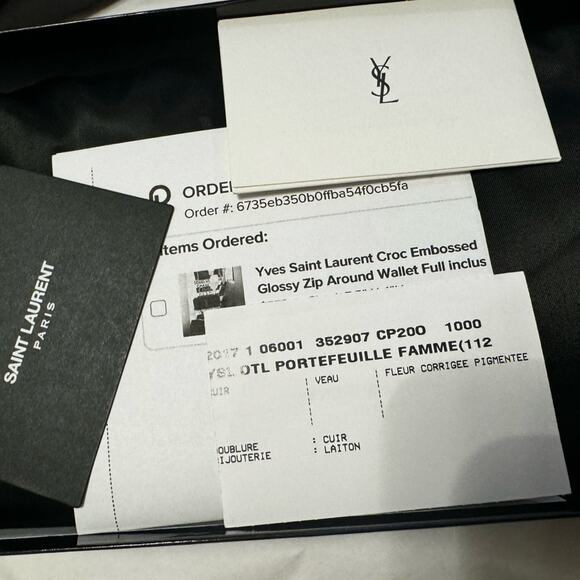 Authentic YSL Yves Saint Laurent Croc Embossed Glossy Zip Wallet Full Inclusion - Picture 9 of 10